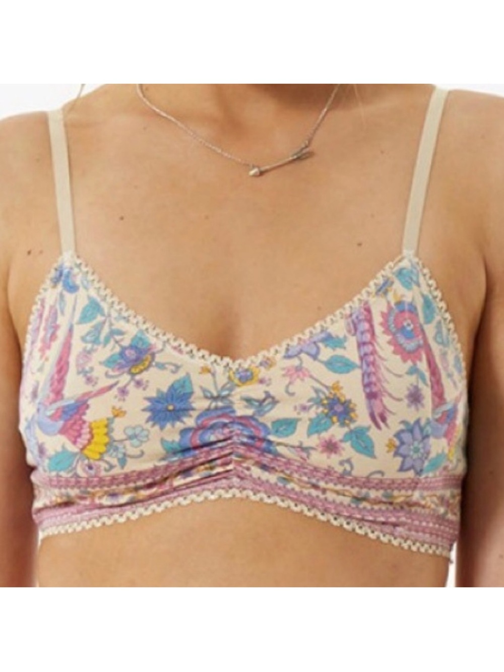 Spell Floral Wireless Bralette in Cream with Pastel Blue and Pink